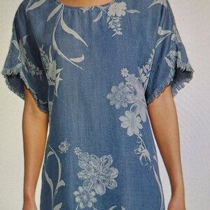Tru Luxe Jeans Short Sleeve Scoop Neck Lace-Up Back Floral Blouse